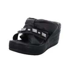 A.S.98 Damen Wedges Sandalen Arca Pantolette Fußbett Bequem Freizeit Glattleder Uni Wedge-Sneakers - Schwarz