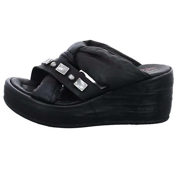 A.S.98 Damen Wedges Sandalen Arca Pantolette Fußbett Bequem Freizeit Glattleder Uni Wedge-Sneakers - Schwarz 4 A.S.98 Damen Wedges Sandalen Arca Pantolette Fußbett Bequem Freizeit Glattleder Uni Wedge-Sneakers - Schwarz – Bild 2