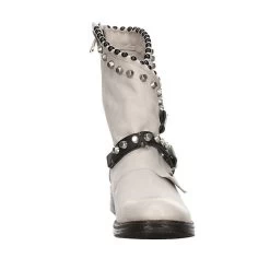 A.S.98 Damen Stiefel Schuhe Boots Elegant Freizeit Nieten Glattleder Uni Klassische Stiefel - Hellgrau -A.S.98 27202346 03